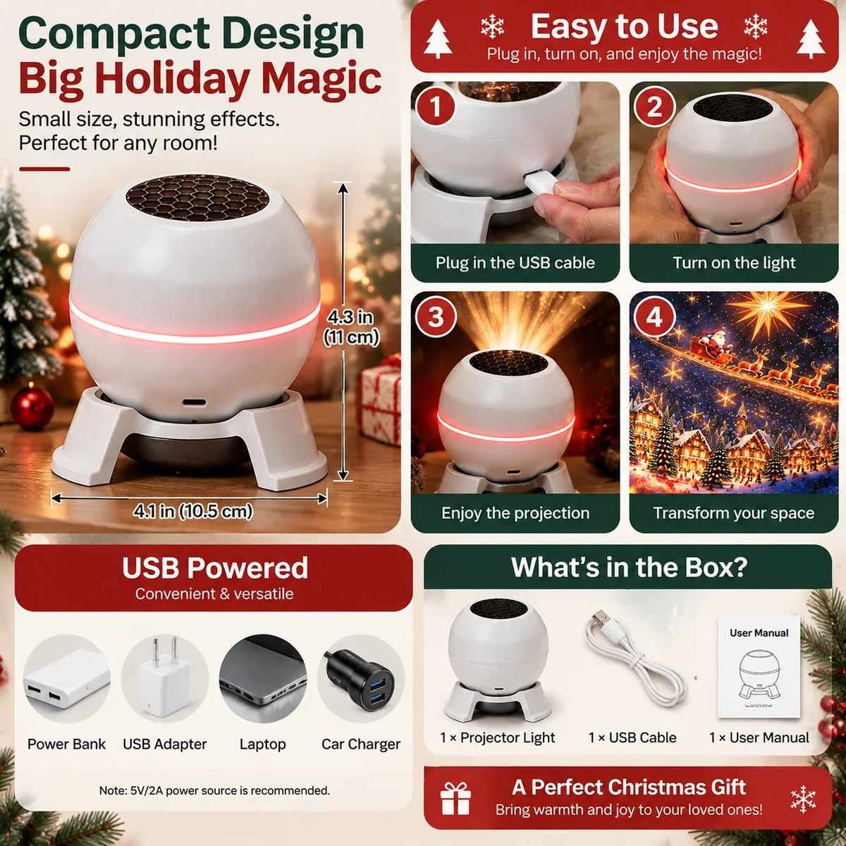 🎁Last Day 49% OFF - 💡🎅 Turn Any Room Into a Christmas Wonderland – Holiday Projection Night Light🎄
