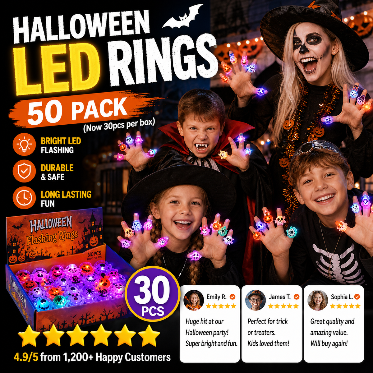 🔥🎃Spooky Season Hot Sale 50% OFF:$19.99‼️✨LED Light Halloween Glowing Ring 💍| Flashing Light‑Up Party Favor for Halloween Night👻