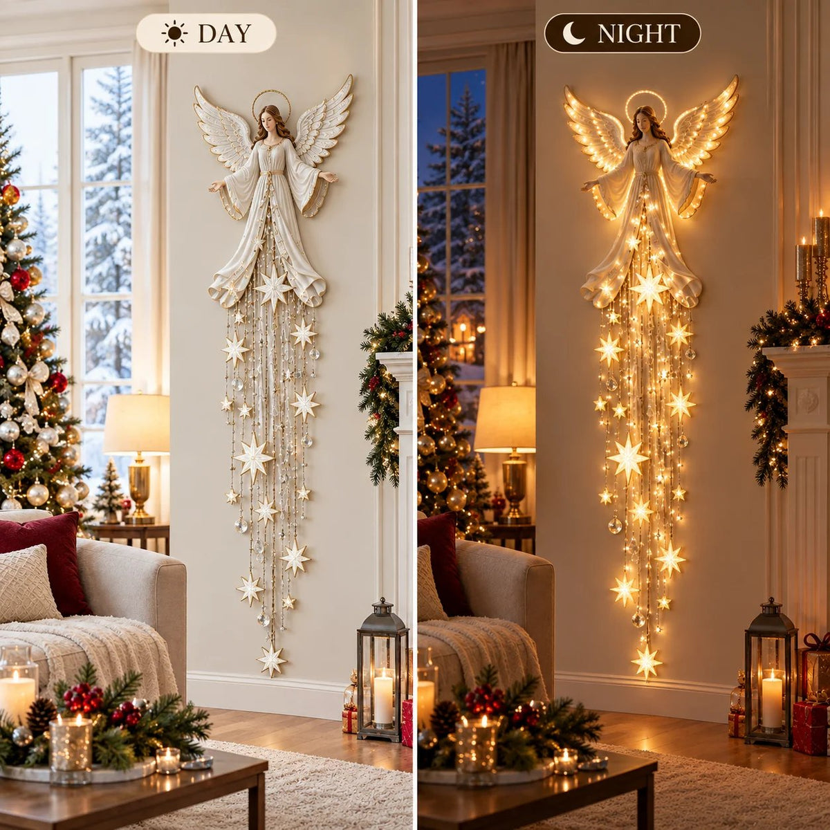 🎁Last Day 49% OFF - ✨Guardian Angel Starfall Cascade™ – Lighted Faith & Blessing Christmas Wall Decor✨