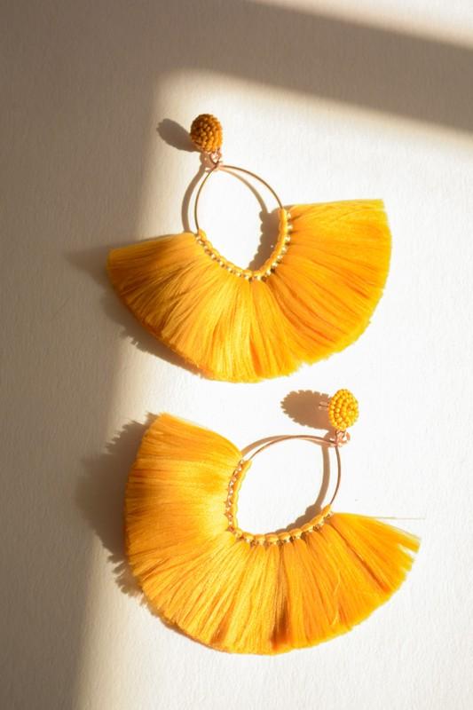 Island Vibes Oversized Fan Earrings - Mustard