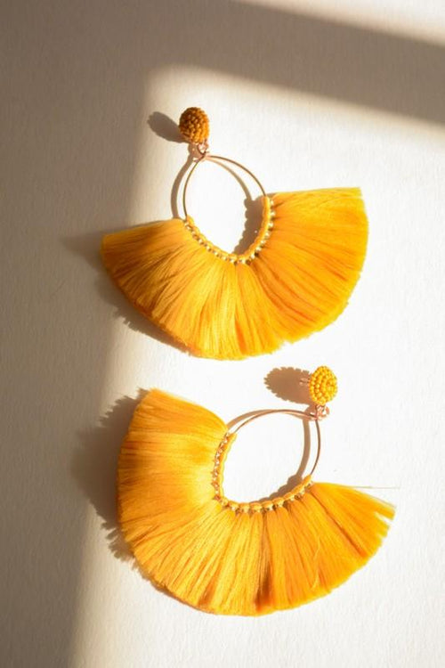 Island Vibes Oversized Fan Earrings - Mustard