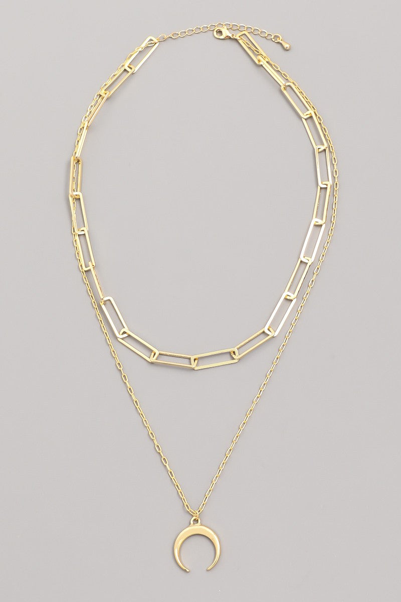 Crescent Layered Chain Necklace - Gold