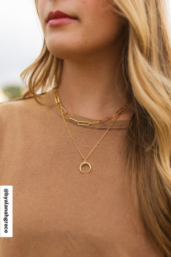 Crescent Layered Chain Necklace - Gold