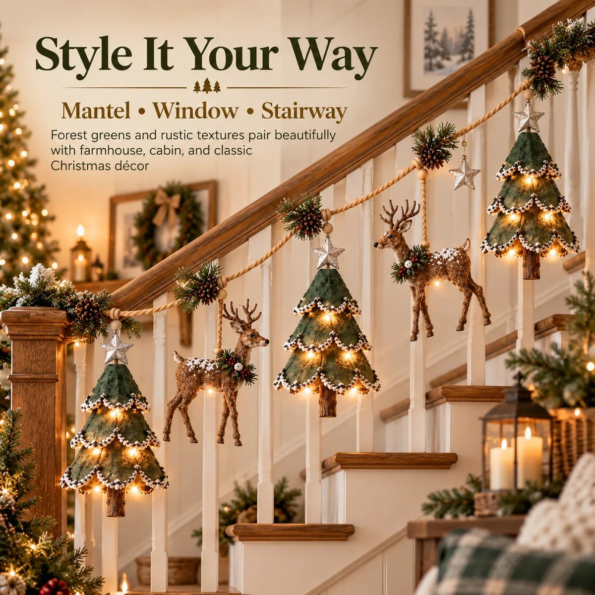 ⏰ LAST DAY 49% OFF - 🎄Lighted Woodland Christmas Garland🦌