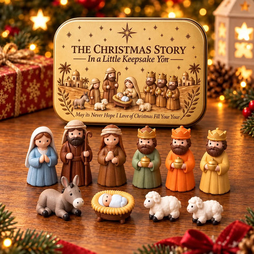 (🎁Last Day 49% OFF)✝️Mini Nativity Scene Keepsake Tin — Pocket-Sized Christmas Holy Family Set