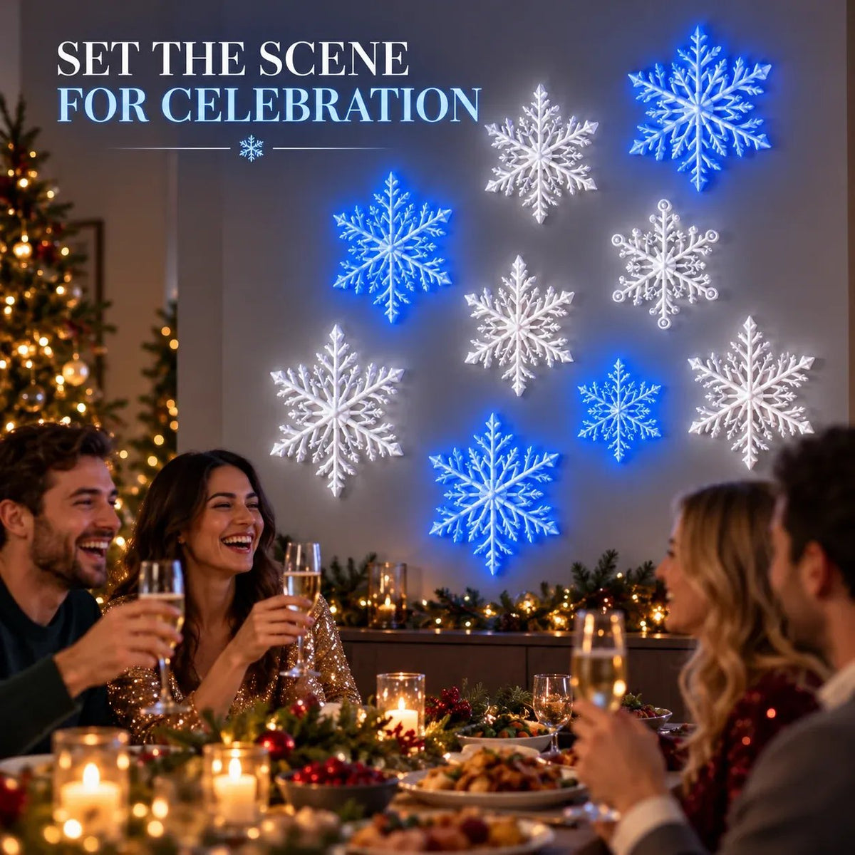 ❄️ LED Snowflake Wall Lights | 🎄3D Christmas Snowflake Decor with blue-white lighting, remote control & magical indoor holiday atmosphere ✨