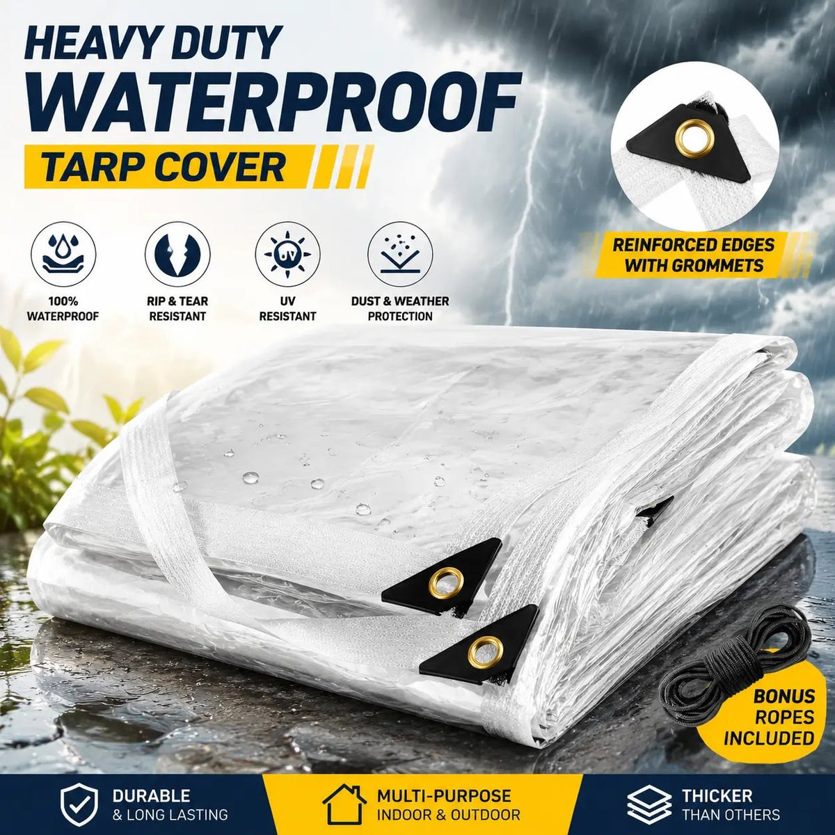 (🎁Last Day 49% OFF)🌧️RainShield ProTM Transparent Waterproof Tarp – Heavy-Duty Outdoor Cover with Secure Grommets