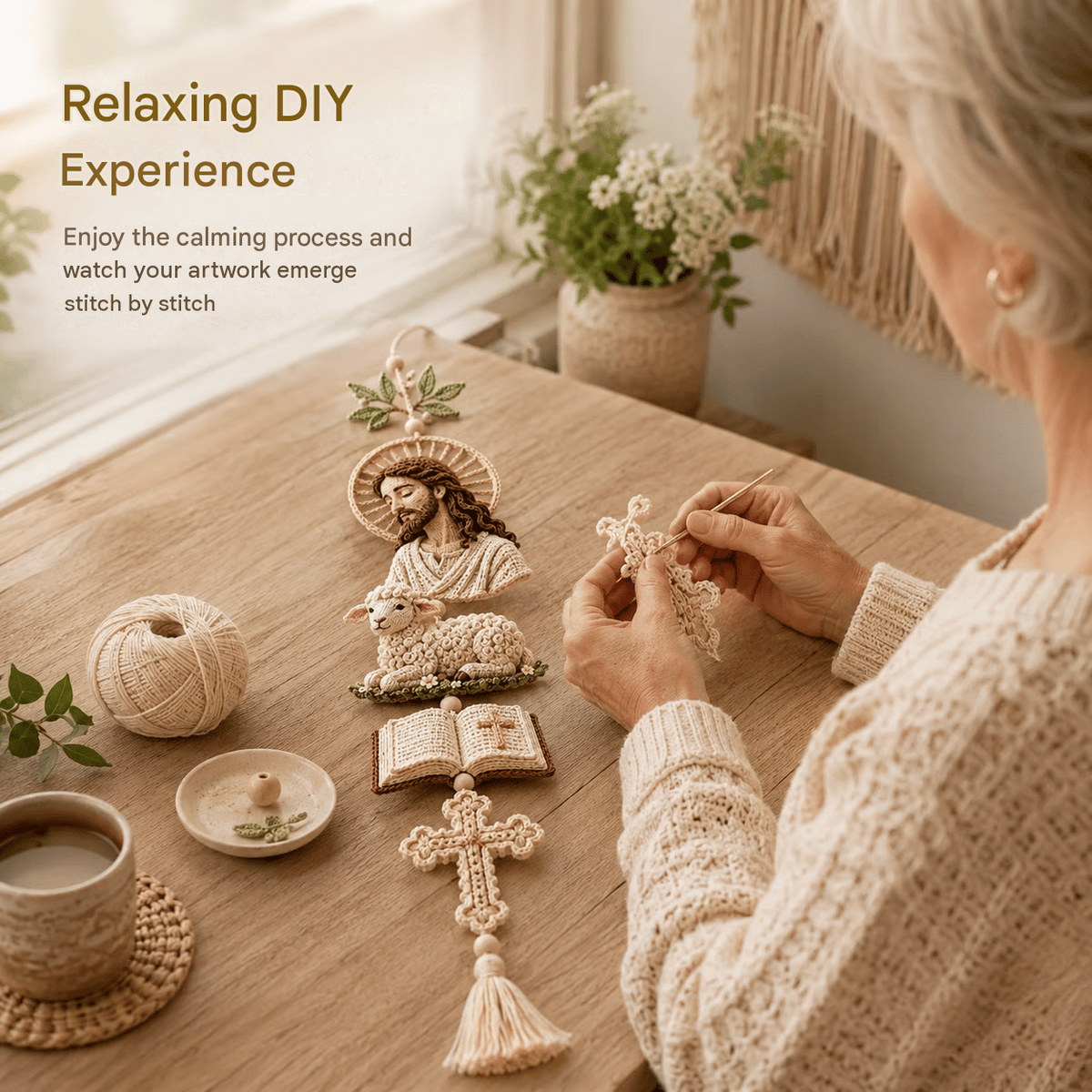 🎁Last Day 49% OFF - ✝️"Blessed Faith" DIY Crochet Kit – Hanging Decoration✨