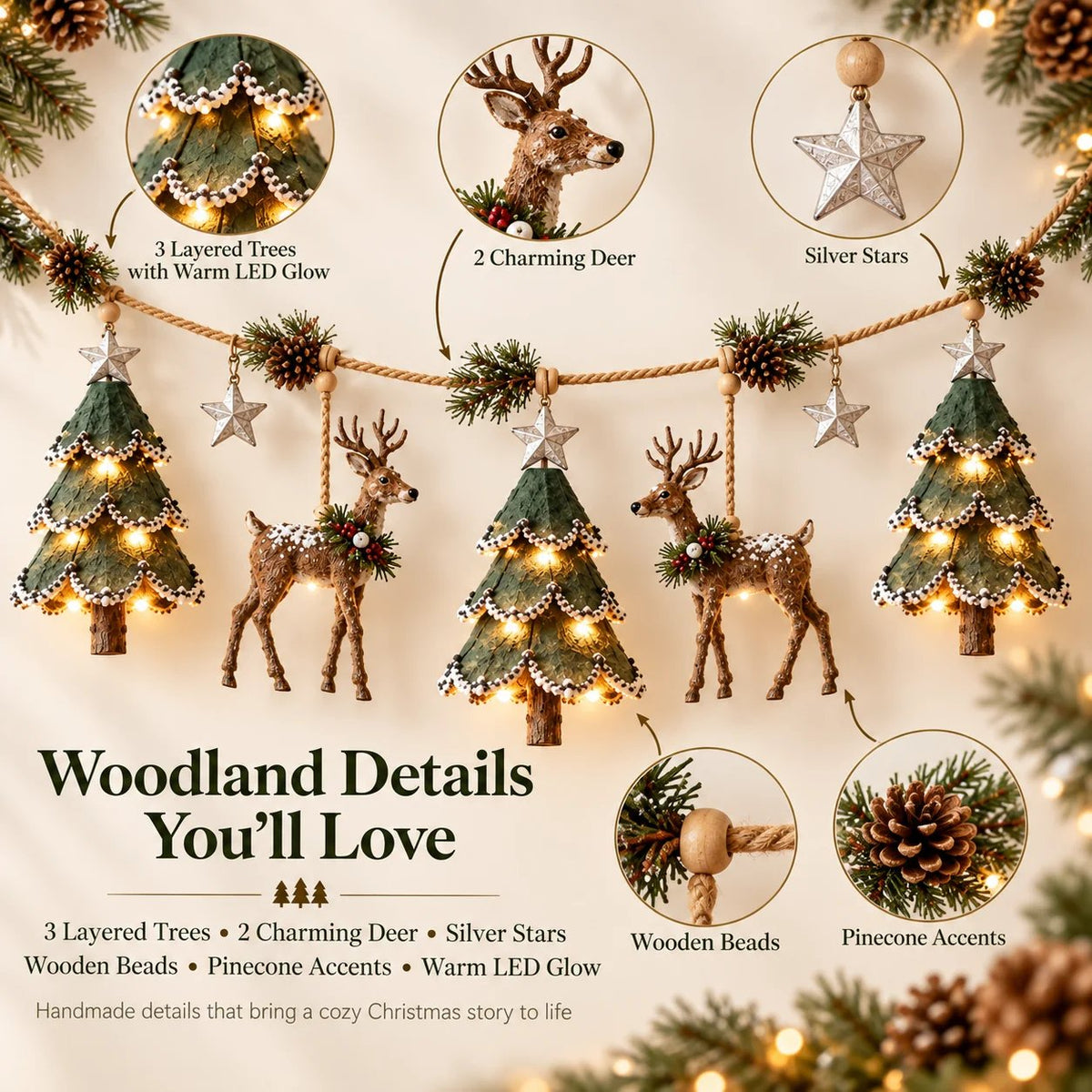 ⏰ LAST DAY 49% OFF - 🎄Lighted Woodland Christmas Garland🦌