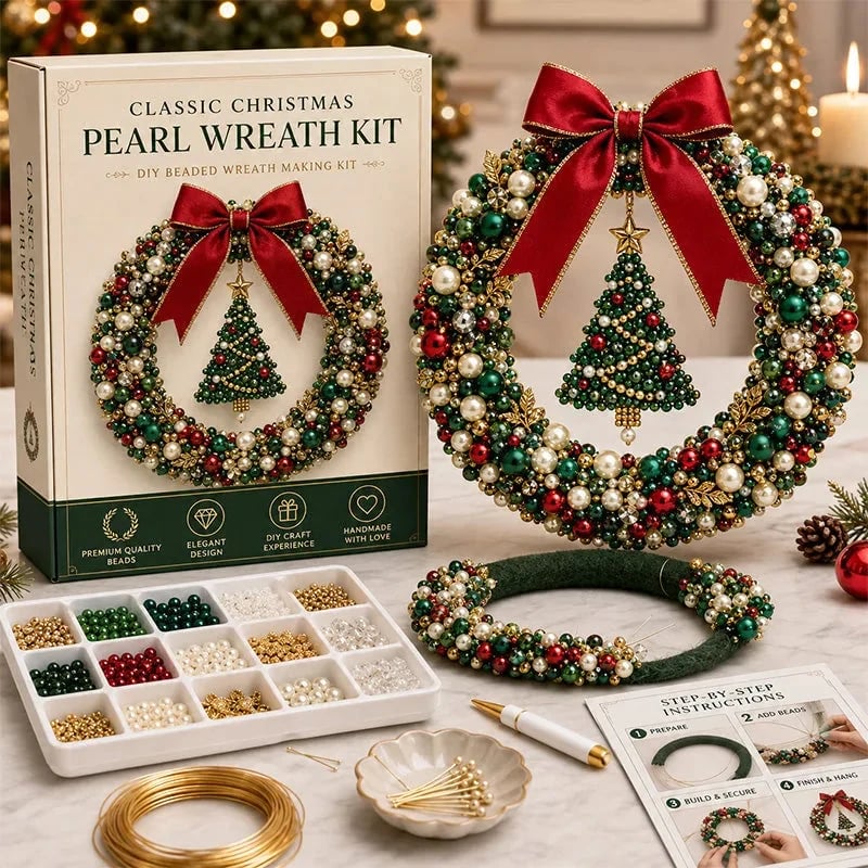(🎁Last Day 49% OFF)🎄✨DIY Christmas Pearl Beaded Wreath Kit🌸