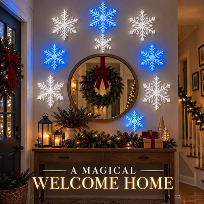 ❄️ LED Snowflake Wall Lights | 🎄3D Christmas Snowflake Decor with blue-white lighting, remote control & magical indoor holiday atmosphere ✨
