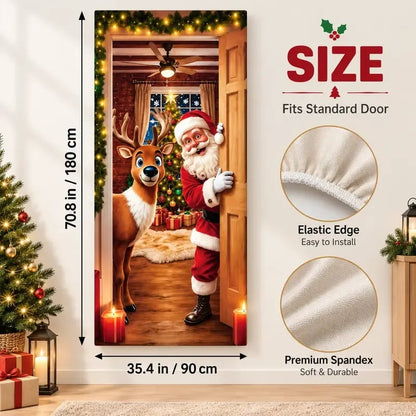 Christmas Santa Door Cover – Elastic Reusable Holiday Door Decoration