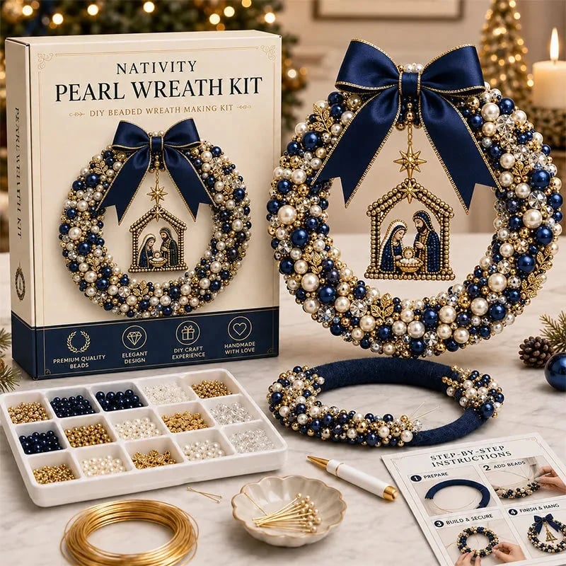 (🎁Last Day 49% OFF)🎄✨DIY Christmas Pearl Beaded Wreath Kit🌸