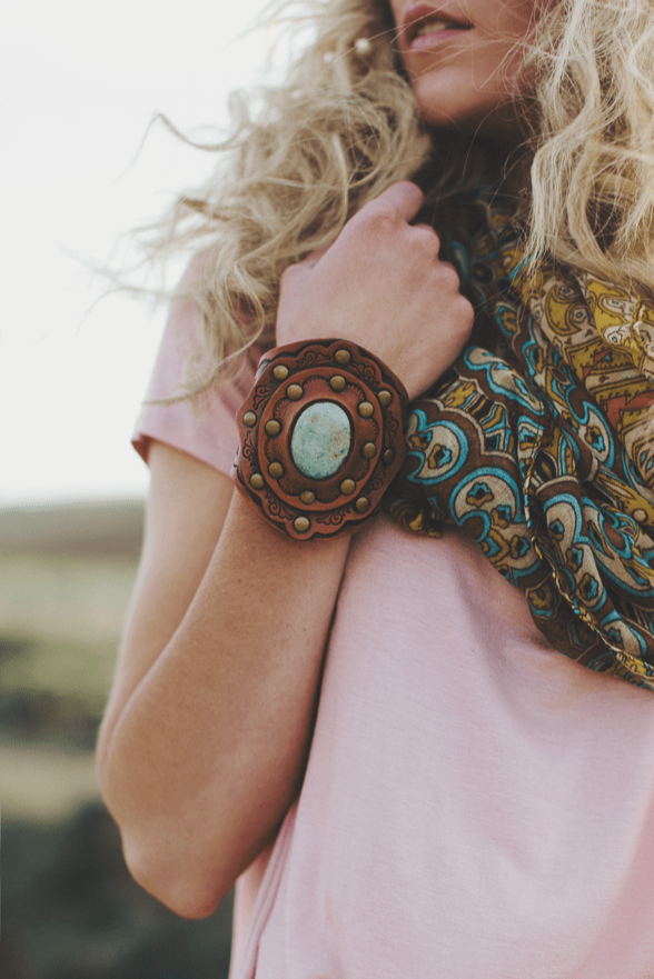 Aegean Boho Leather Cuff Bracelet - Brown
