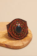 Aegean Boho Leather Cuff Bracelet - Black