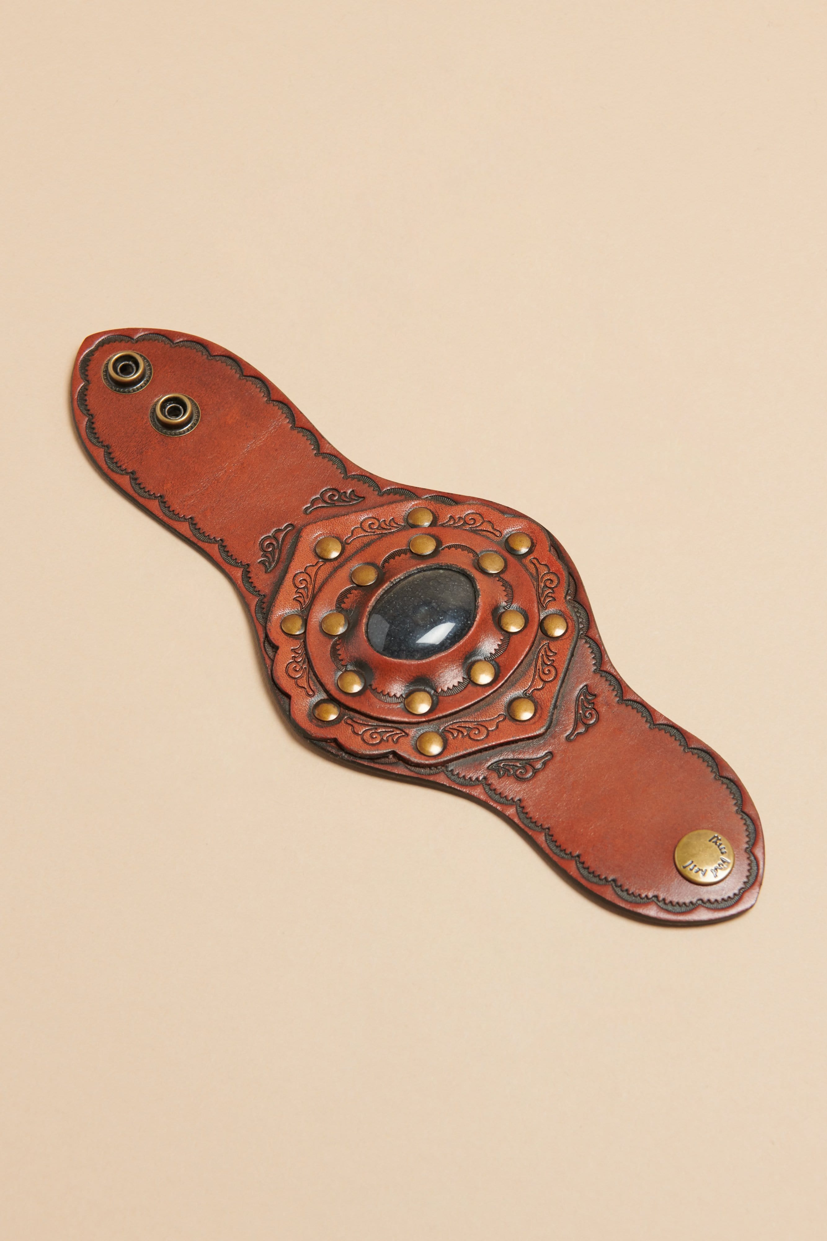Aegean Boho Leather Cuff Bracelet - Black