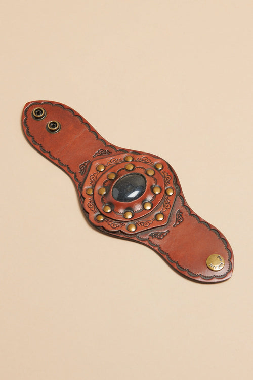 Aegean Boho Leather Cuff Bracelet - Black