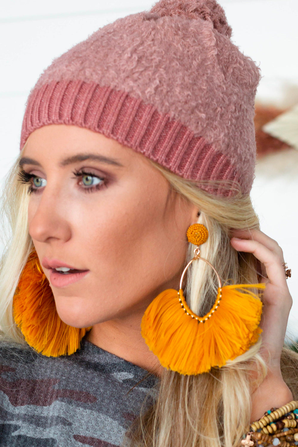 Island Vibes Oversized Fan Earrings - Mustard