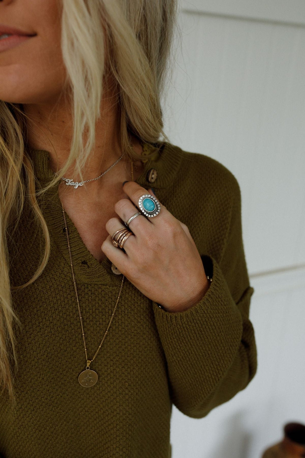 Hidden Beach Adjustable Turquoise Ring - Silver