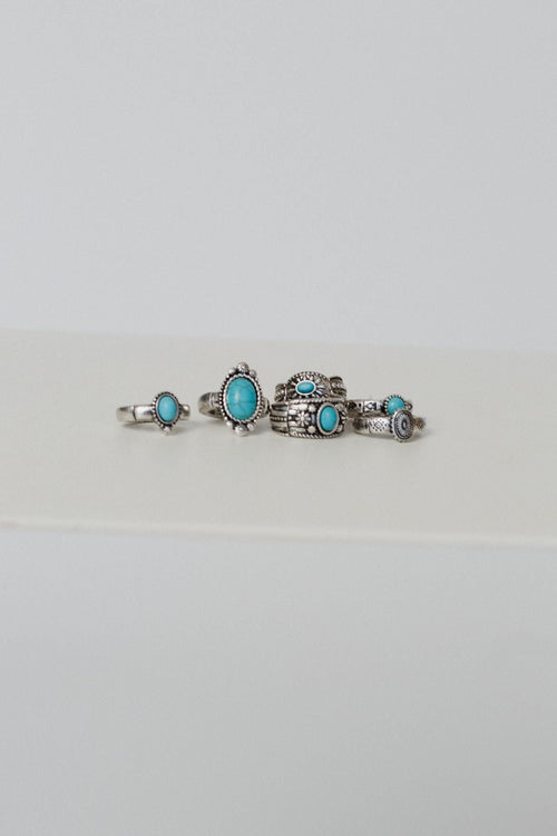 New Dawn Stretch Band Ring Set - Turquoise
