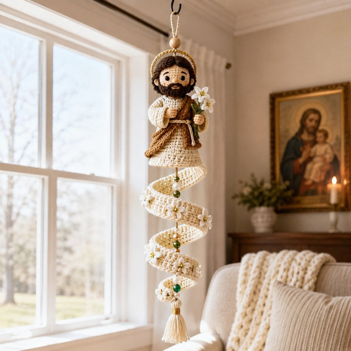 🔥Last Day 50% OFF -✝️DIY Crochet Blessed Mother Spiral Hanging Ornament Kit