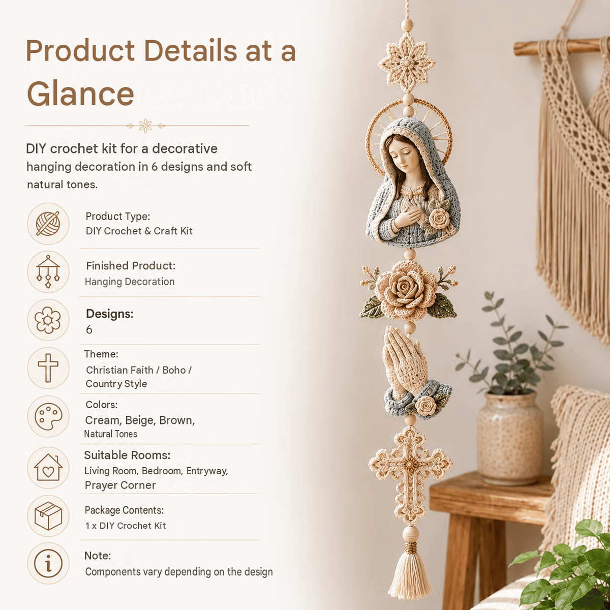 🎁Last Day 49% OFF - ✝️"Blessed Faith" DIY Crochet Kit – Hanging Decoration✨