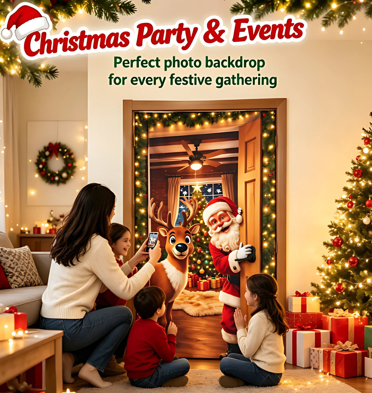 Christmas Santa Door Cover – Elastic Reusable Holiday Door Decoration