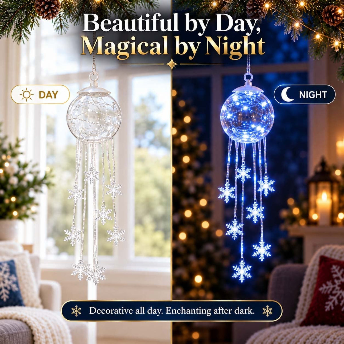 Winter Magic Snowflake Waterfall – Hanging LED Christmas Decorations❄️