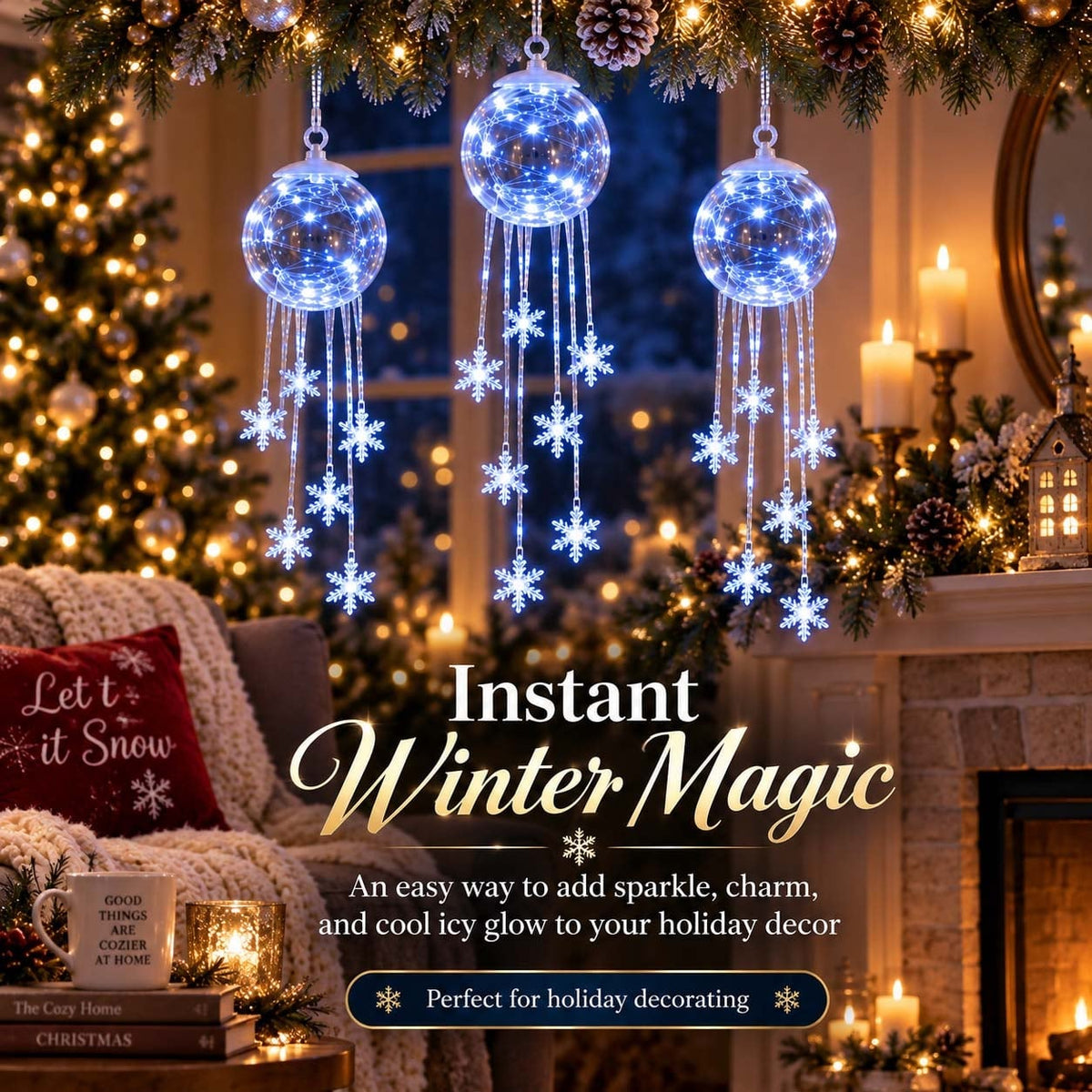 Winter Magic Snowflake Waterfall – Hanging LED Christmas Decorations❄️