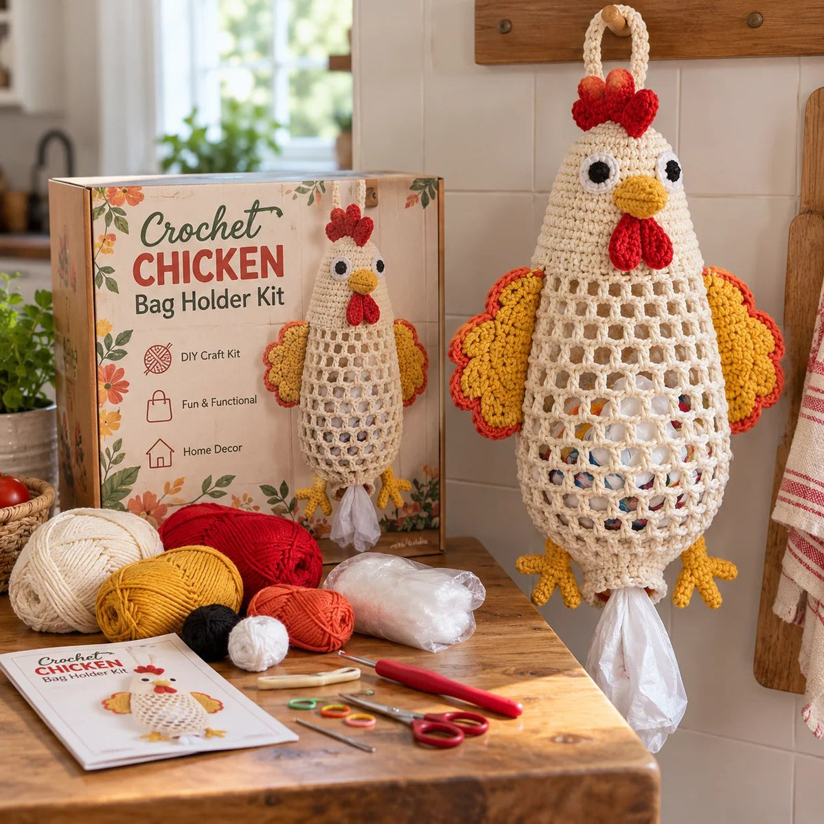 🎁Last Day 49% OFF - ✨Crochet Animal Bag Holder DIY Kit – Cute & Functional Hanging Storage Craft Kit🧵
