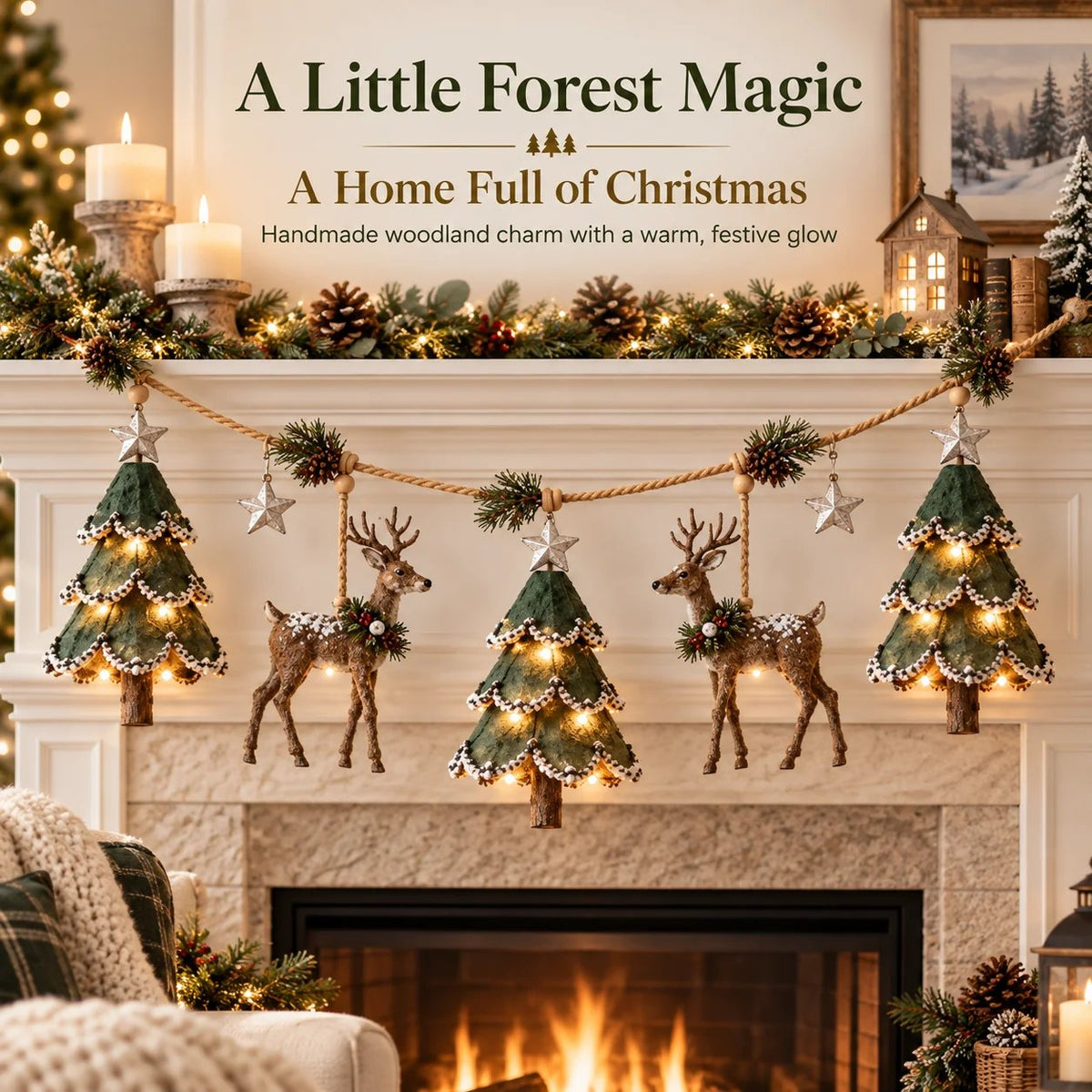 ⏰ LAST DAY 49% OFF - 🎄Lighted Woodland Christmas Garland🦌