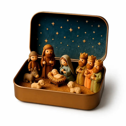 (🎁Last Day 49% OFF)✝️Mini Nativity Scene Keepsake Tin — Pocket-Sized Christmas Holy Family Set