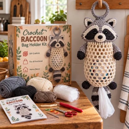 🎁Last Day 49% OFF - ✨Crochet Animal Bag Holder DIY Kit – Cute & Functional Hanging Storage Craft Kit🧵