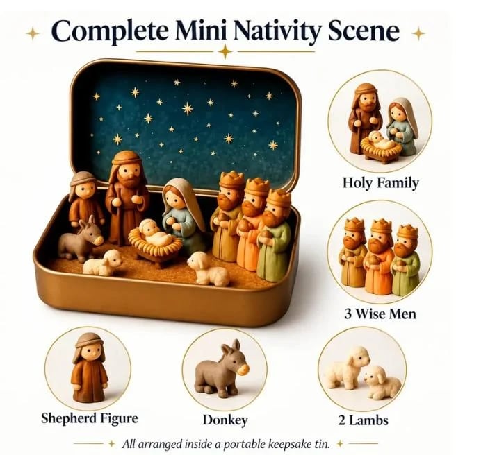 (🎁Last Day 49% OFF)✝️Mini Nativity Scene Keepsake Tin — Pocket-Sized Christmas Holy Family Set