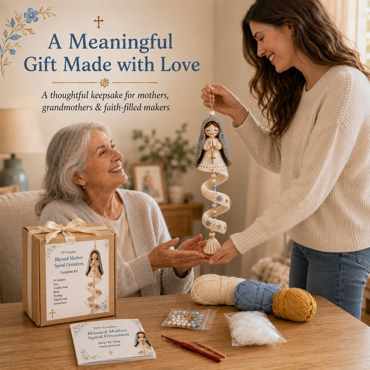 🔥Last Day 50% OFF -✝️DIY Crochet Blessed Mother Spiral Hanging Ornament Kit