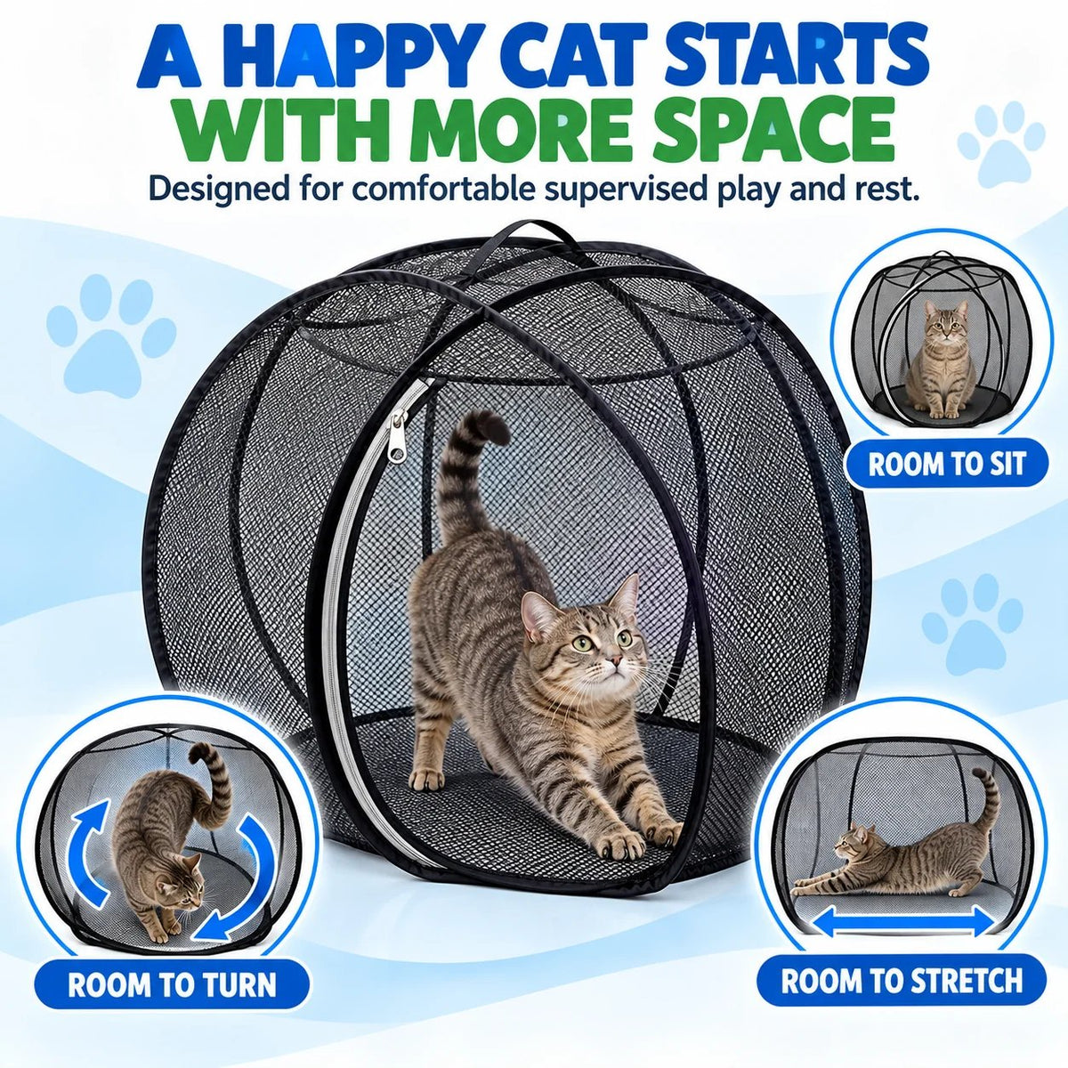 🐱🌿 FreshAir Cat HavenTM – Pop-Up Mesh Playpen