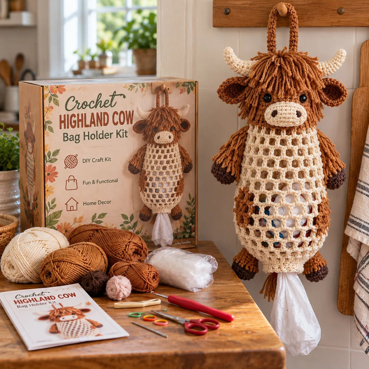 🎁Last Day 49% OFF - ✨Crochet Animal Bag Holder DIY Kit – Cute & Functional Hanging Storage Craft Kit🧵