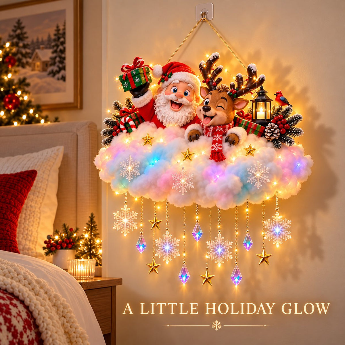 🎁Last Day 49% OFF - ✨🎅 Santa & Reindeer Cloud Christmas Wall Light☁️