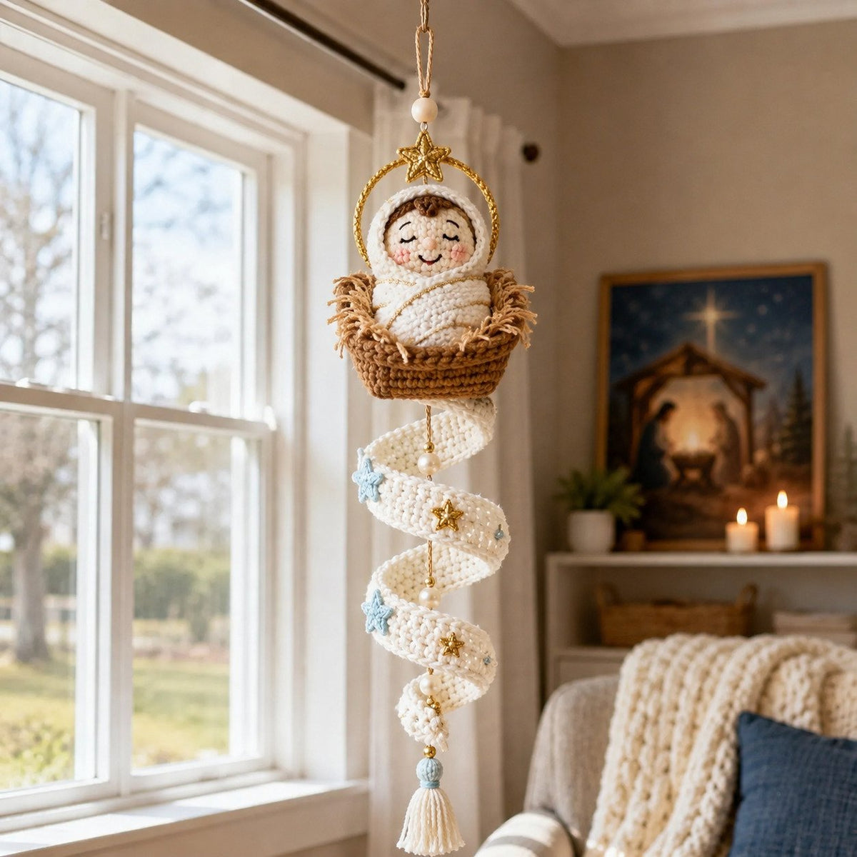 🔥Last Day 50% OFF -✝️DIY Crochet Blessed Mother Spiral Hanging Ornament Kit