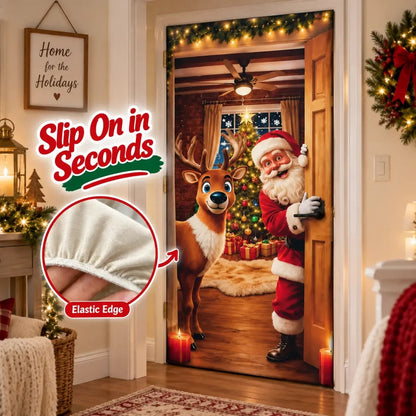 Christmas Santa Door Cover – Elastic Reusable Holiday Door Decoration