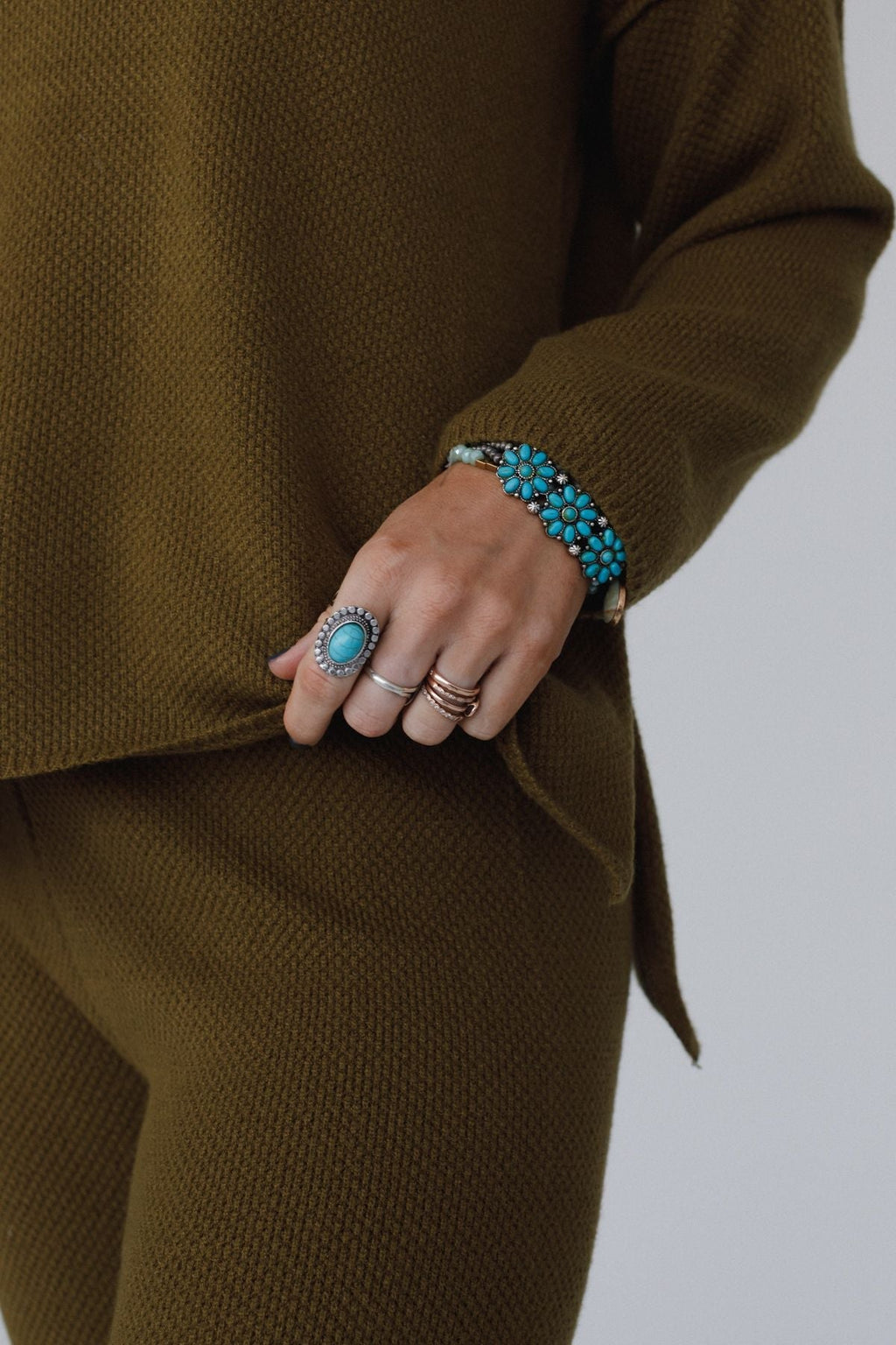 Hidden Beach Adjustable Turquoise Ring - Silver